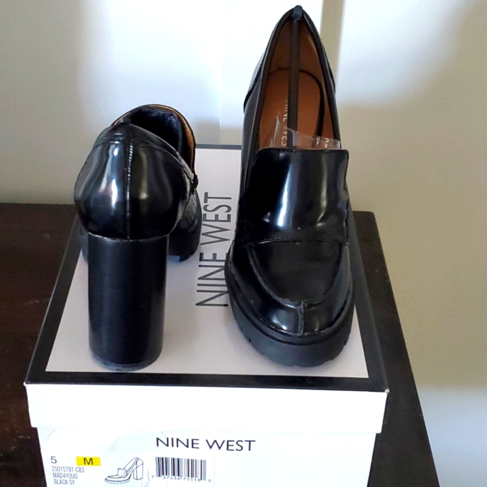 New Nine West black high heel loafer style pumps - Picture 1 of 5